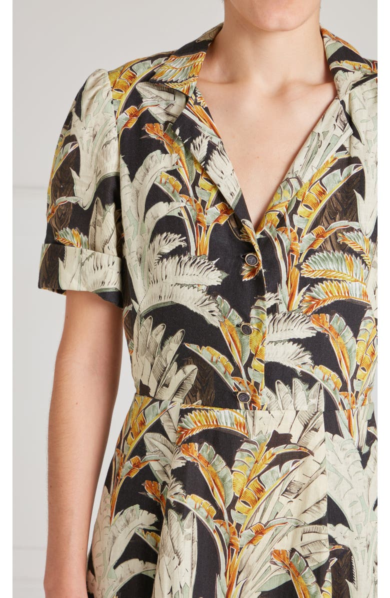 Temperley London Baxter Linen Sleeved Dress, Alternate, color, Black & Khaki