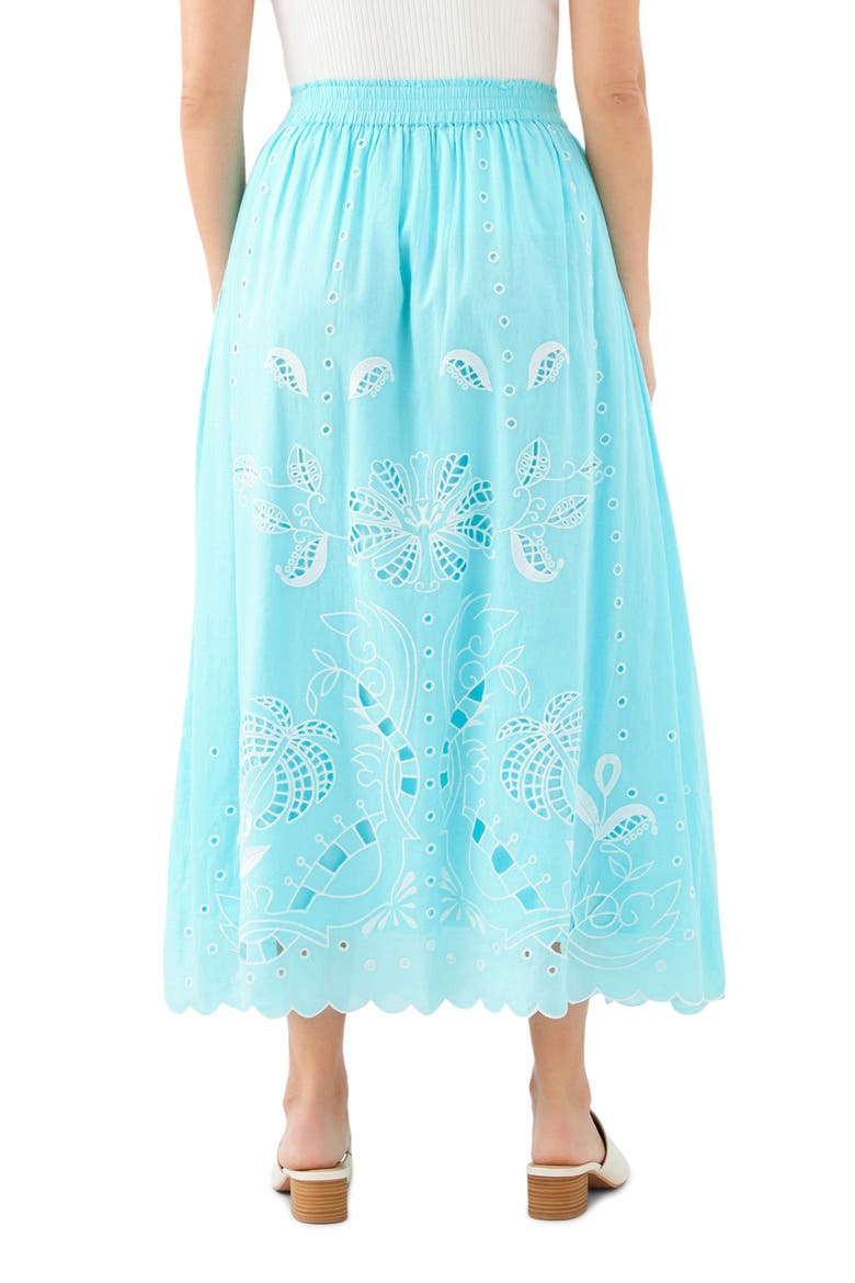 Embroidered Eyelet Cotton Midi Skirt, Alternate, color, AQUA