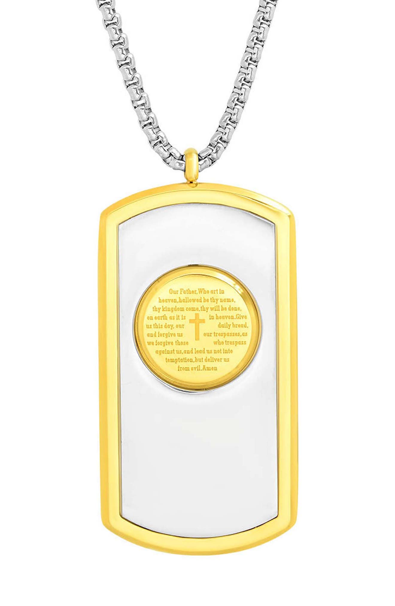 Men's Two Tone Stainless Steel Dog Tag Pendant Necklace