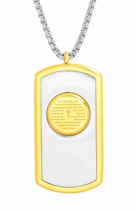 Men's Two Tone Stainless Steel Dog Tag Pendant Necklace