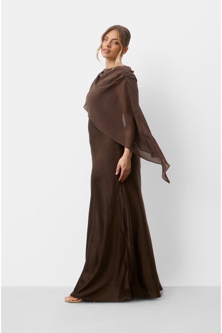 Square Neck Satin Bridesmaid Dress, Alternate, color, Chocolate