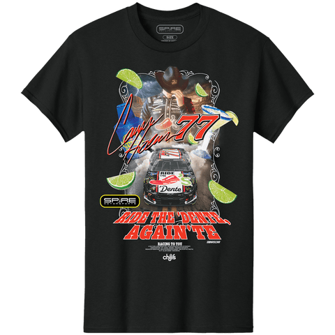 Unisex Spire Motorsports Black Carson Hocevar Chili's Ride The 'Dente T-Shirt