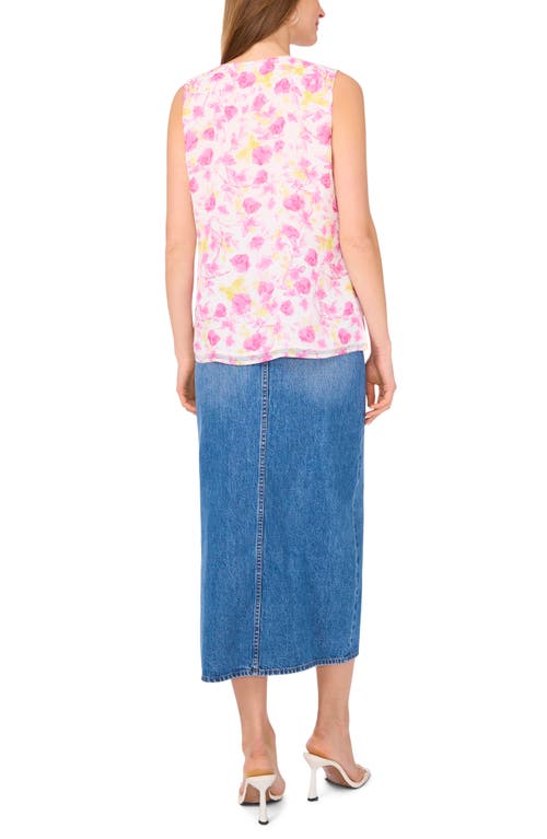 VINCE CAMUTO VINCE CAMUTO FLORAL SLEEVELESS RUFFLE CHIFFON TOP