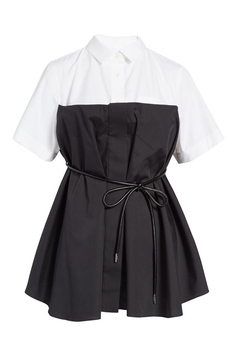 Colorblock Cotton Poplin Button-Up Shirt, Alternate, color, OFF WHITE/ BLACK