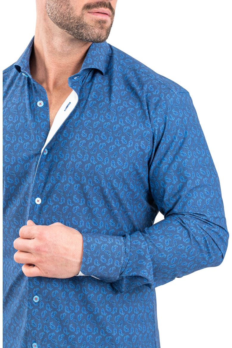 Einstein Stretch Oceanic Button-Up Shirt, Alternate, color, BLUE