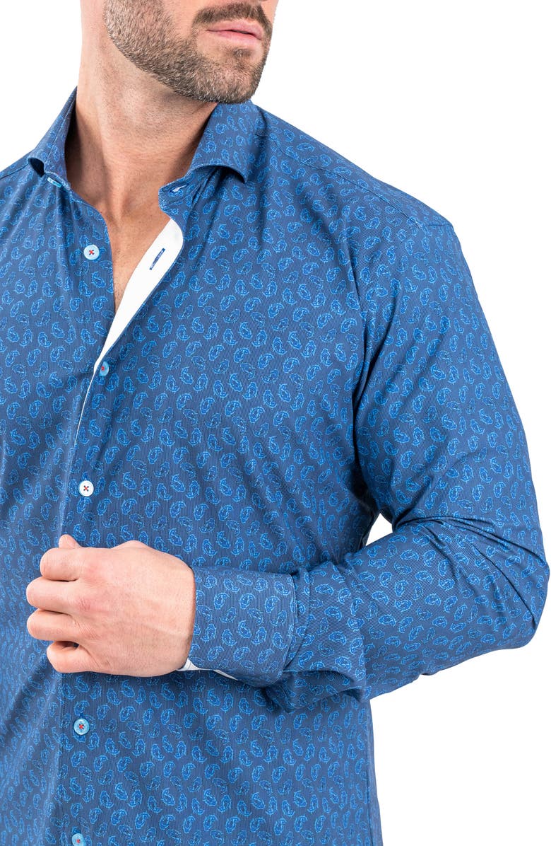 Maceoo Einstein Stretch Oceanic Button-Up Shirt, Alternate, color, Blue