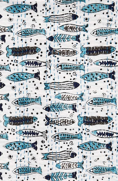 Melange Home Fish Kantha Cotton Coverlet In Indigo