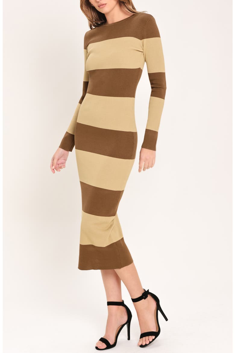 Striped Sweater Maxi Dress, Alternate, color, BROWN