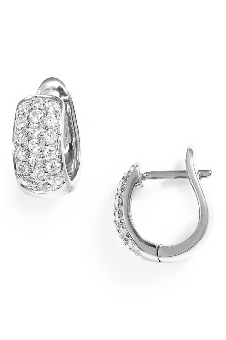 Mini Diamond Hoop Earrings, Main, color, WHITE GOLD