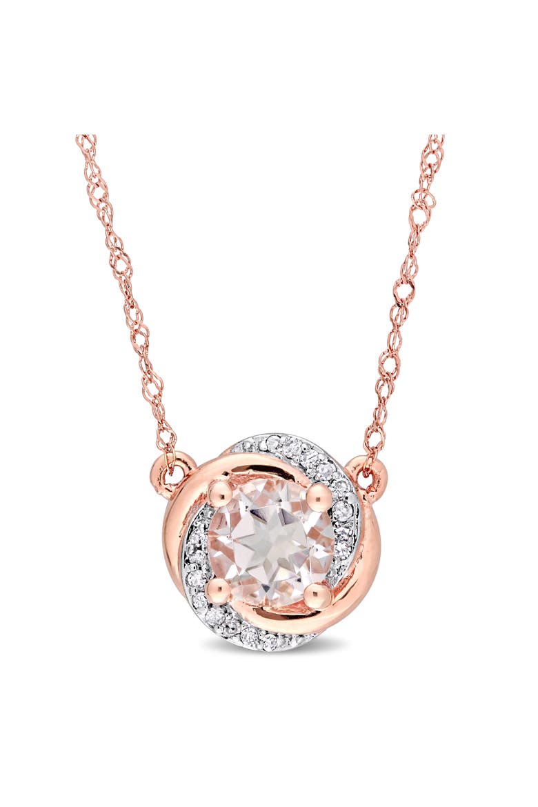 Morganite & Diamond Swirl Halo Necklace 10k, Main, color, Morganite