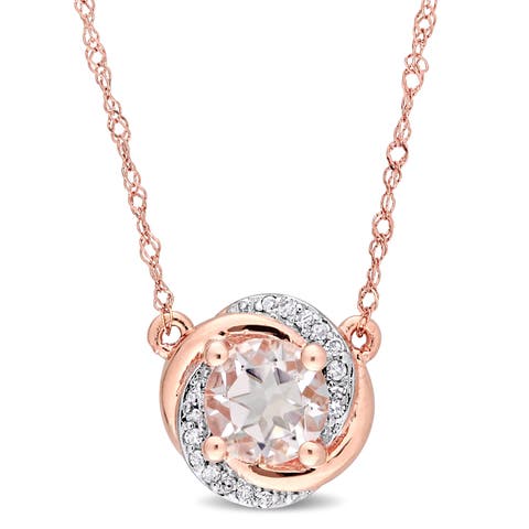 Morganite & Diamond Swirl Halo Necklace 10k