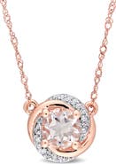 Julianna B. Morganite & Diamond Swirl Halo Necklace 10k
