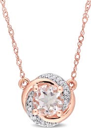 Julianna B. Morganite & Diamond Swirl Halo Necklace 10k