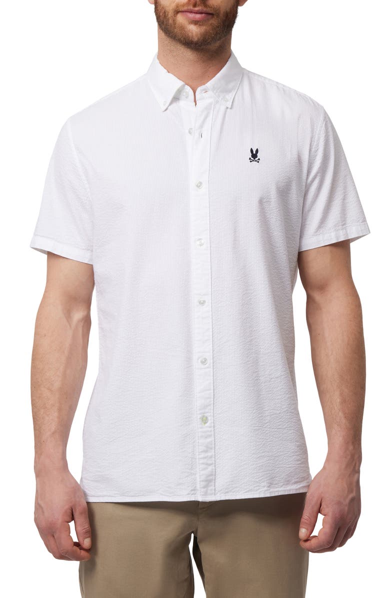 Psycho Bunny Alton Seersucker Short Sleeve Button-Down Shirt, Main, color,