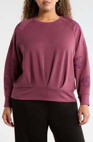 T Tahari Rose Embroidered Scuba Top
