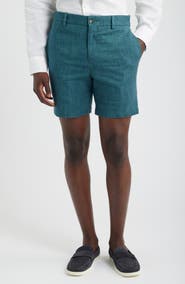 Berle Solid Linen Look Flat Front Cotton Shorts