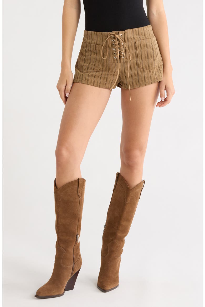 Ronnee Lace-Up Stripe Shorts, Main, color, BROWN STRIPE
