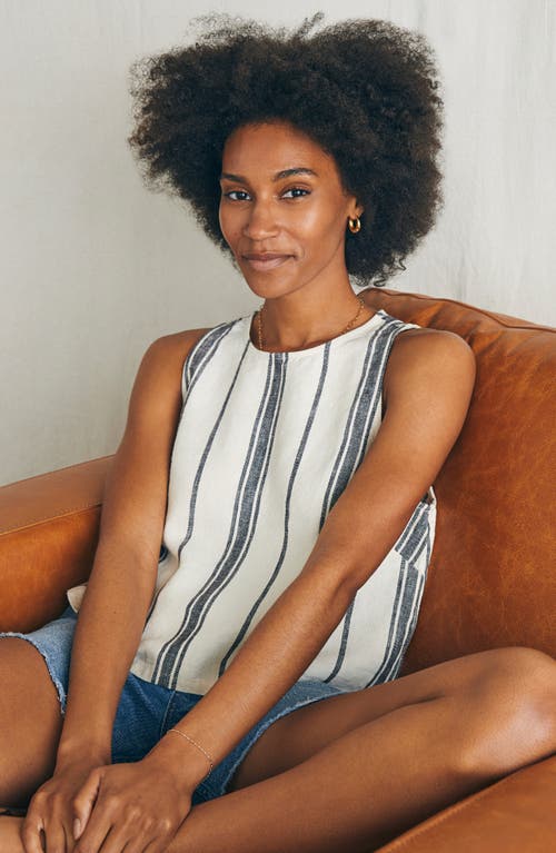 Faherty Shoreline Stripe Linen Tank In Brown
