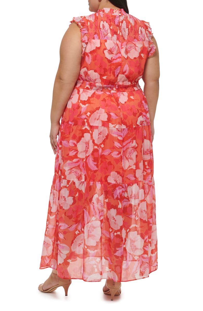 Vince Camuto Floral Sleeveless Chiffon Maxi Dress, Alternate, color, Hot Coral