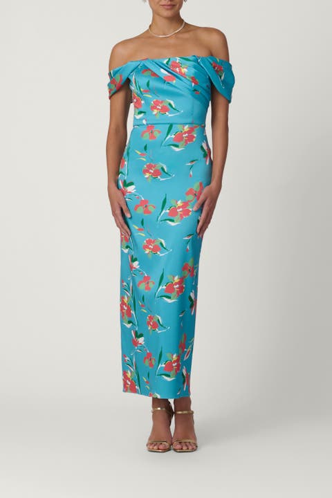 Midnight Mediterranean Floral Mikado Calder Dress