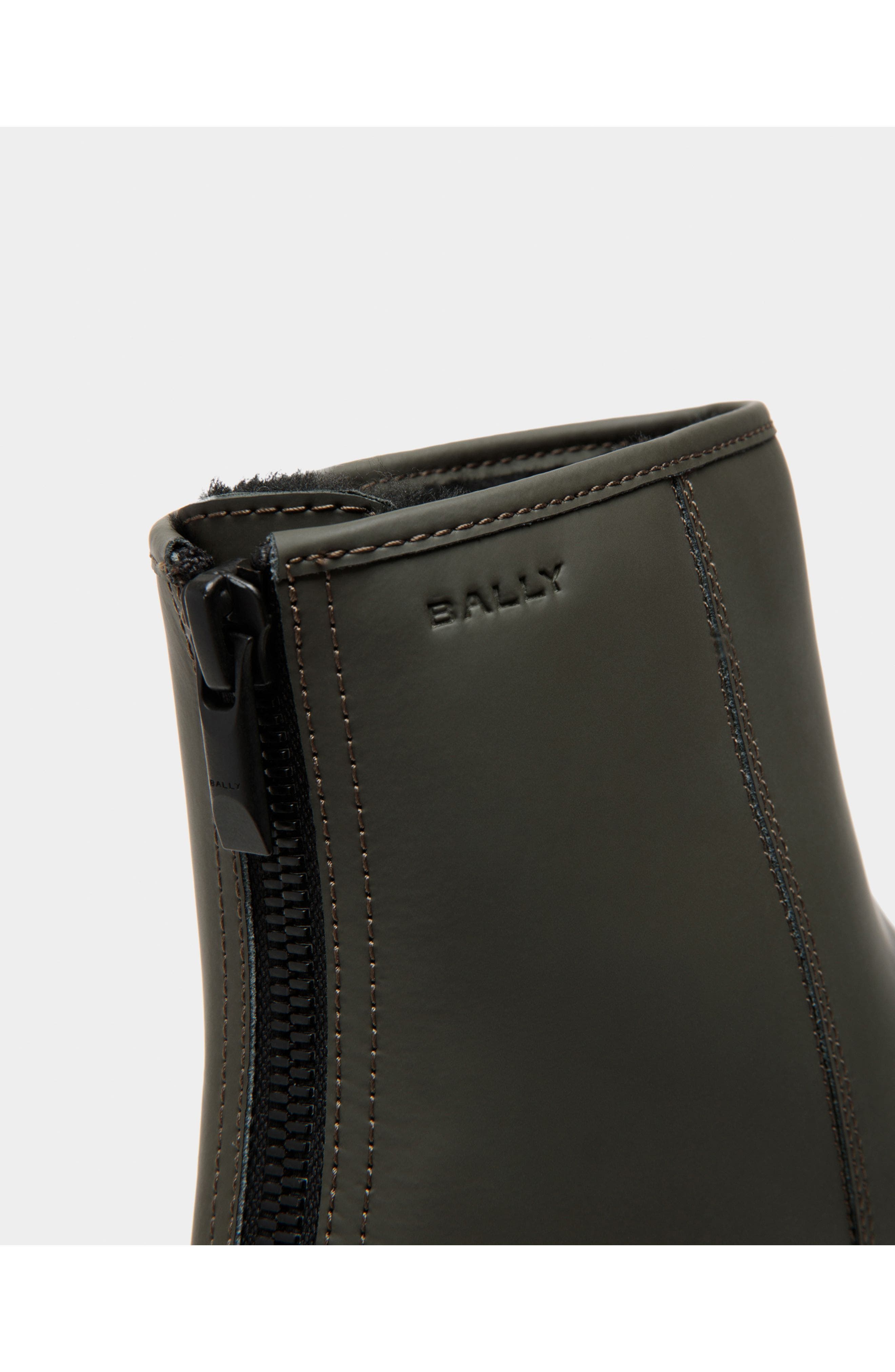 Bally Curling Bootie in Rubberized Calf Leather, Alternate, color, Green