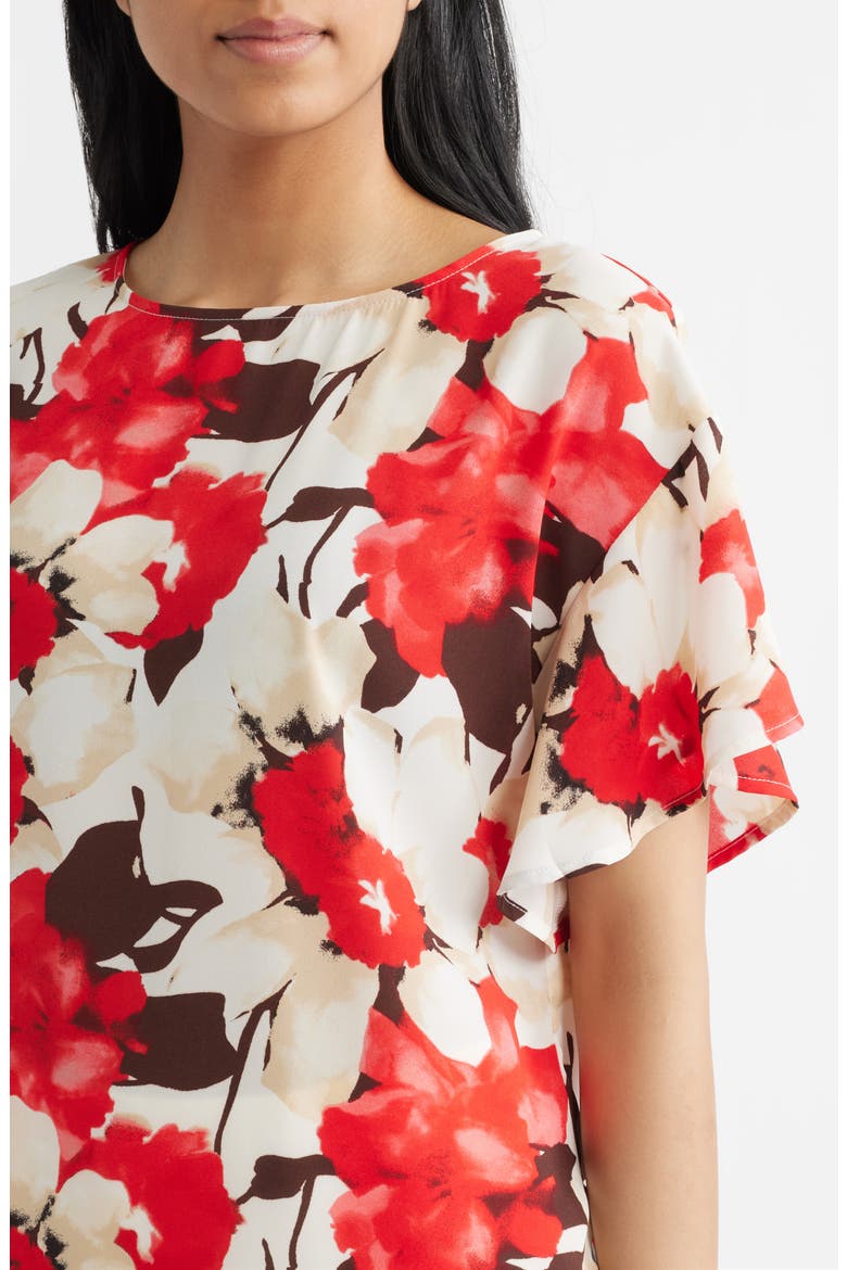 Floral Print Flutter Sleeve Top, Alternate, color, WHITE DOVE MULTI