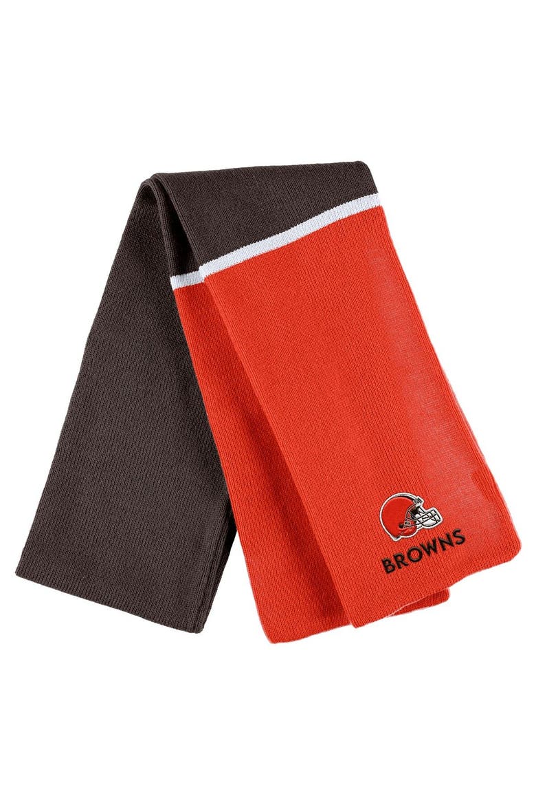 Women's WEAR by Erin Andrews Orange Cleveland Browns Colorblock Cuffed Knit Hat with Pom and Scarf Set, Alternate, color, Orange