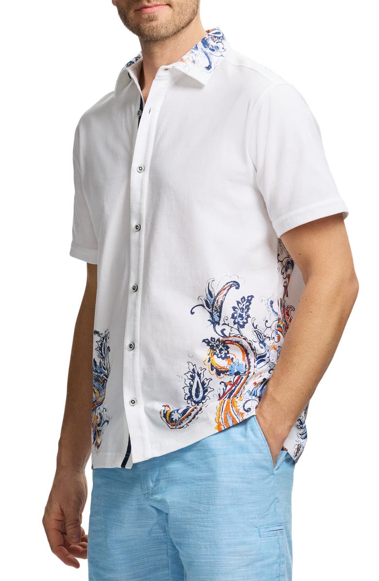 Robert Graham Paisley Short Sleeve Cotton Button-Up Shirt, Alternate, color, 