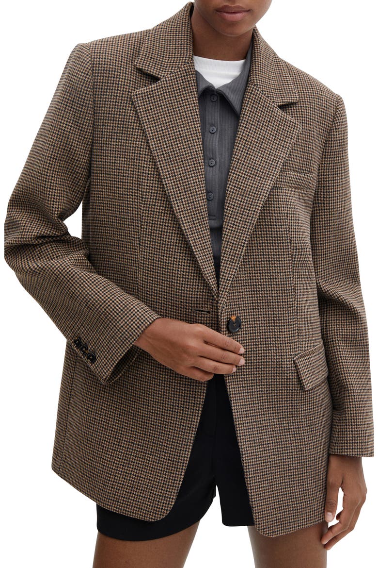 Houndstooth One-Button Suit Blazer, Main, color, BROWN