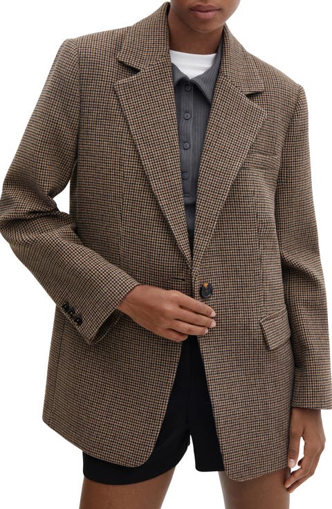 Houndstooth One-Button Suit Blazer
