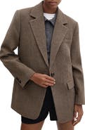 MANGO Houndstooth One-Button Suit Blazer