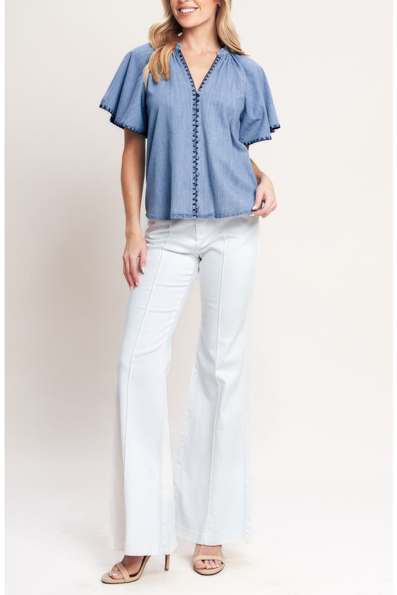 Chambray Button Up Top, Alternate, color, LIGHT INDIGO