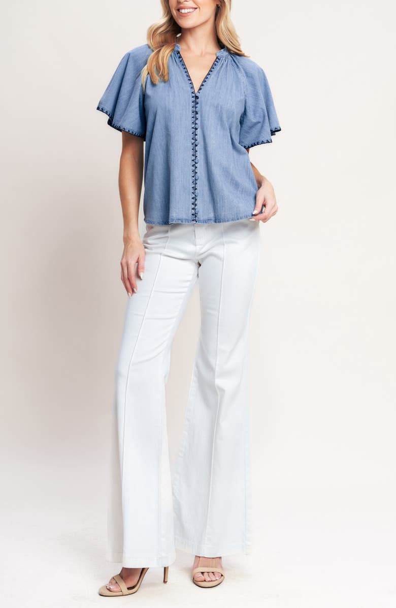 FLYING TOMATO Chambray Button Up Top, Alternate, color, 