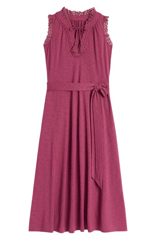 BODEN BODEN ARIA EMBROIDERED EYELET TRIM COTTON BLEND MIDI DRESS