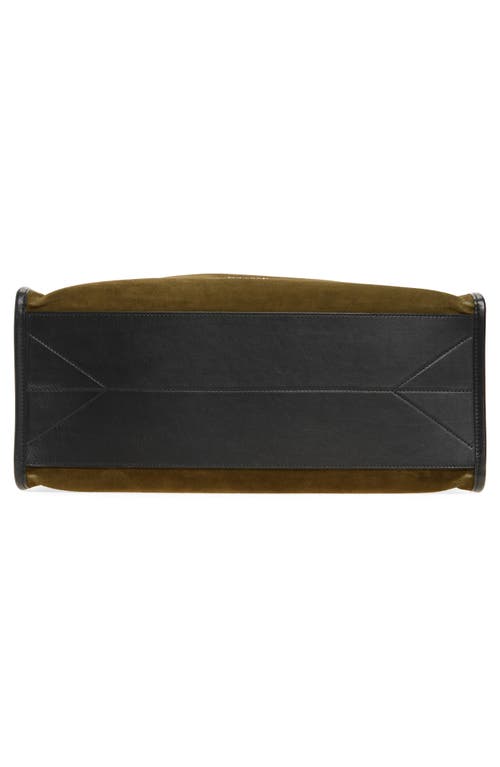Alexander Mcqueen T-bar Chain Suede Tote In Military/black/silv