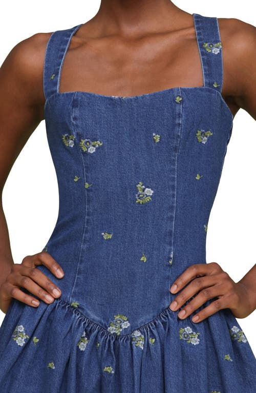 Shop Avec Les Filles Embroidered Denim Romper In Kauri Wash W/ditsy F