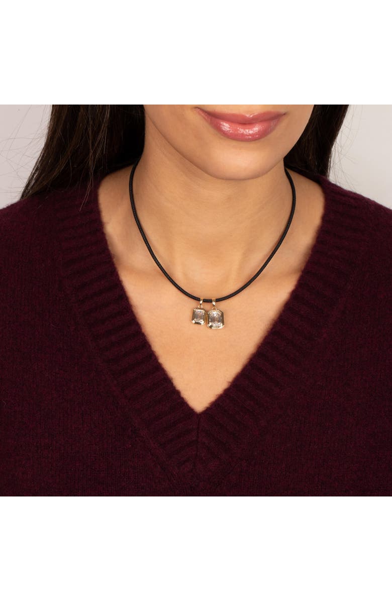 BY ADINA EDEN Lab Grown Diamond Emerald Bezel Leather Chain Necklace 14K, Alternate, color, Black - 2 Carat