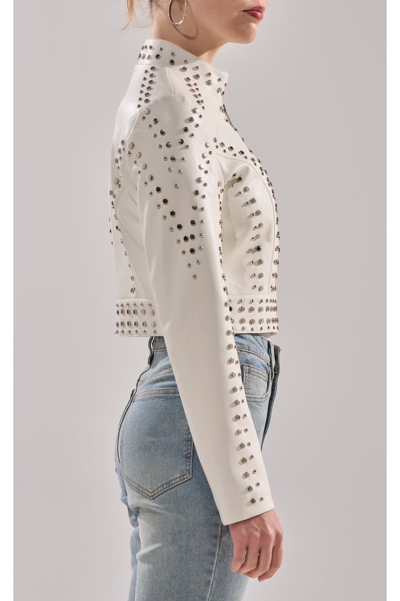 Silvina Studded Vegan Leather Jacket, Alternate, color, WHITE