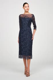 Theia Marbella Beaded Midi Dress