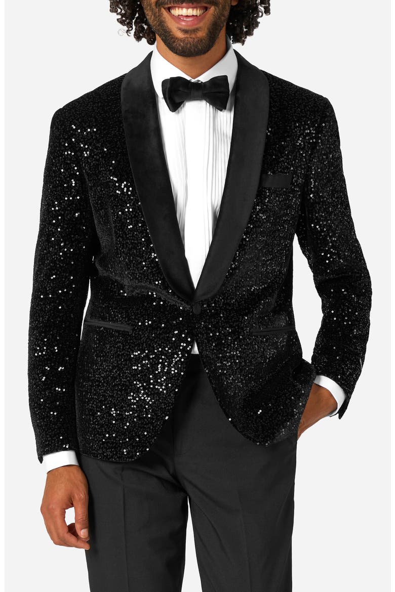 Black Sequin Dinner Jacket, Main, color, BLACK