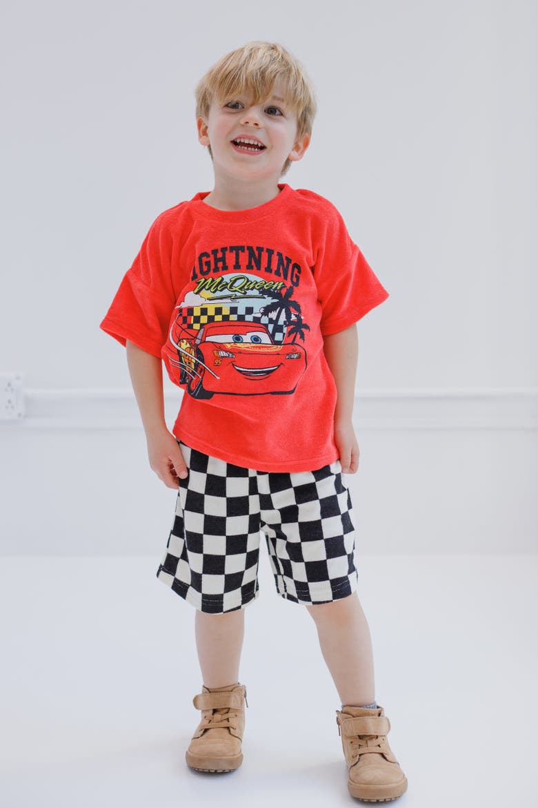 Mickey Mouse Boys' Loop Terry 2-Piece T-Shirt and Shorts Set, Alternate, color, Lightning McQueen Red