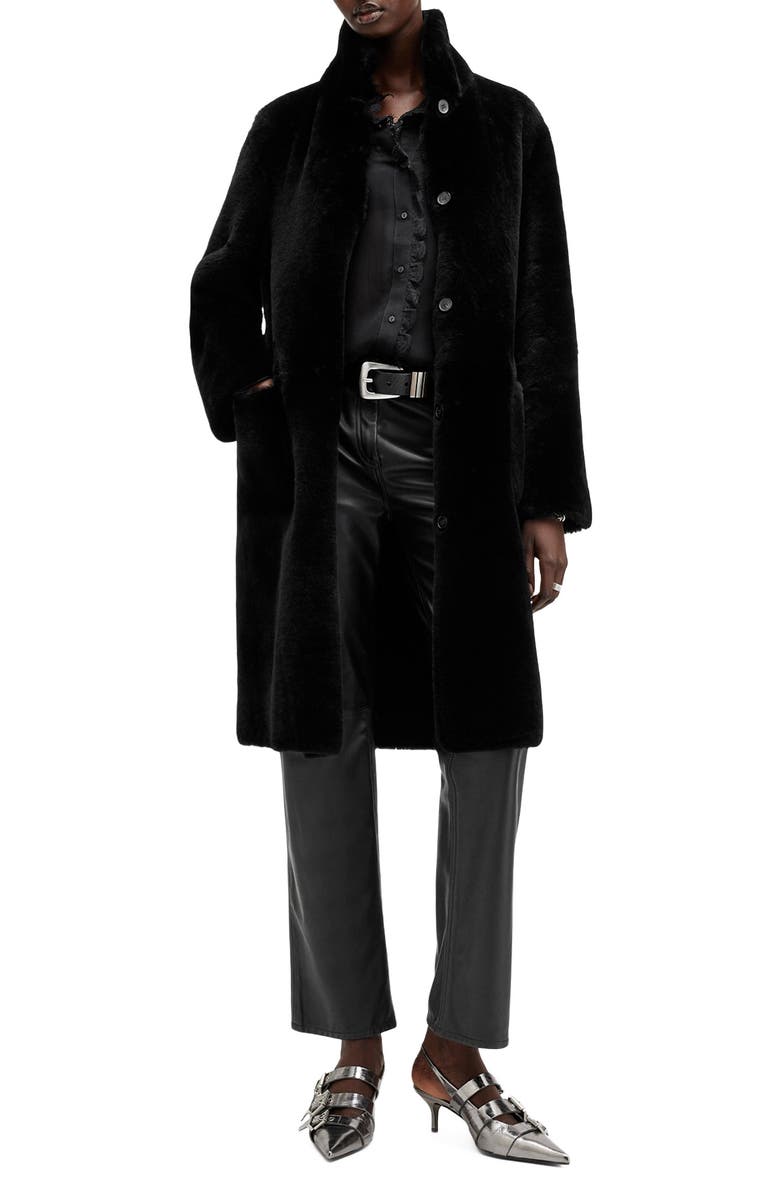 AllSaints Serra Reversible Genuine Shearling Coat, Main, color, Black