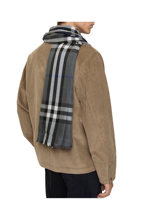 Burberry Reversible Check Wool Silk Scarf In Gray