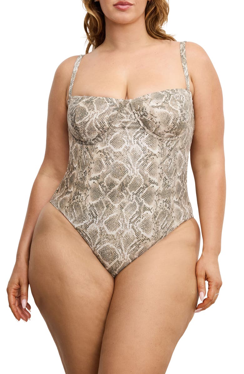 Good American Underwire One-Piece Swimsuit, Alternate, color, Grey/ White Print