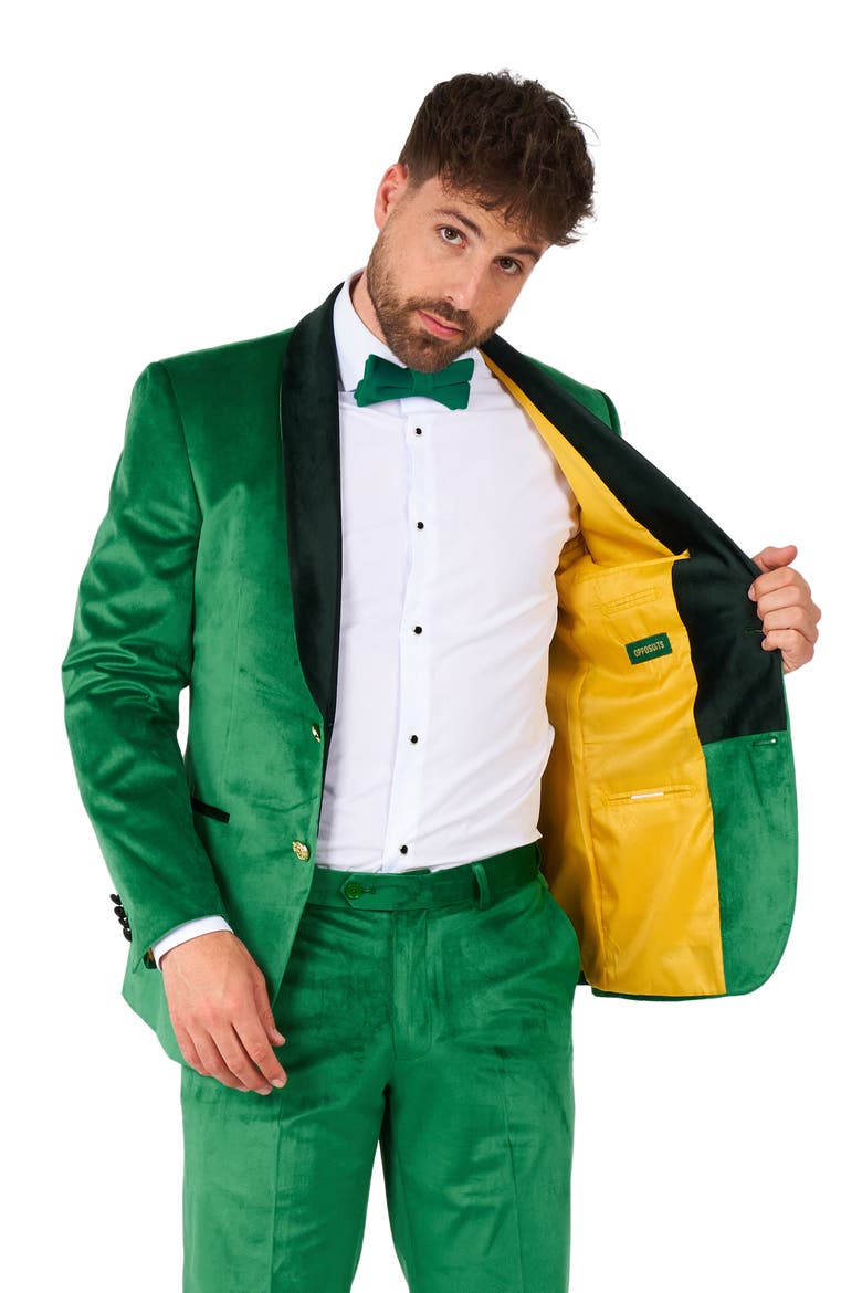Verdant Green Velvet Tuxedo & Bow Tie Set, Alternate, color, GREEN