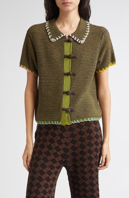 YanYan Netty Lambswool Blend Button-Up Shirt in Olive/Porcupine 