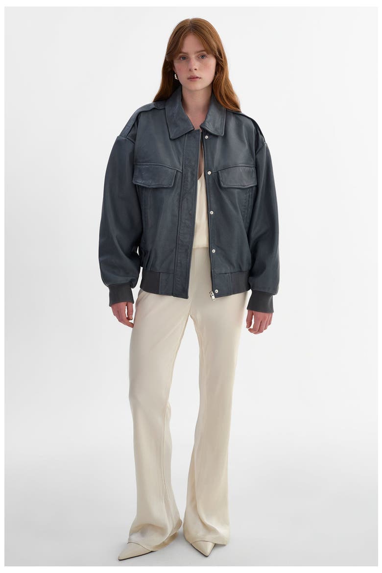 TREVANNA | Leather Bomber Jacket, Alternate, color, Graphite