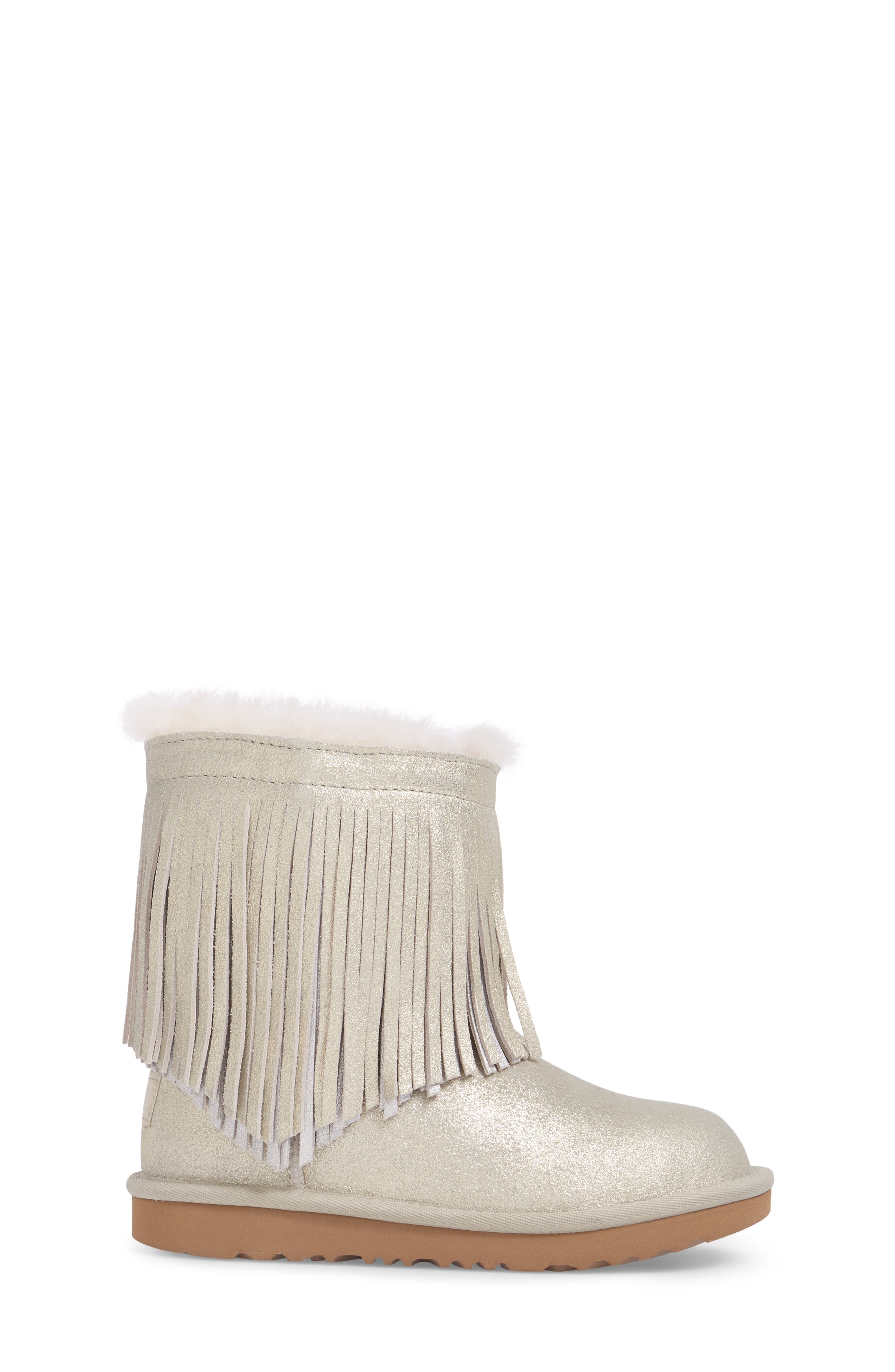 UGG<sup>®</sup> Classic Short II Genuine Shearling Metallic Fringe Bootie, Alternate, color, 