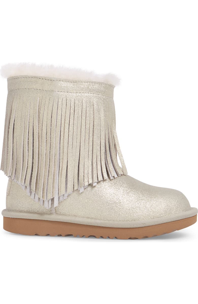 UGG<sup>®</sup> Classic Short II Genuine Shearling Metallic Fringe Bootie, Alternate, color,