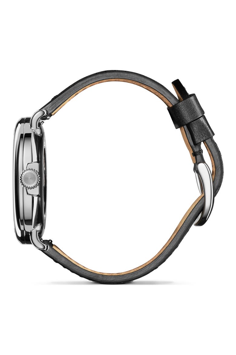 Runwell Automatic Leather Strap Watch, 45mm, Alternate, color, BLACK